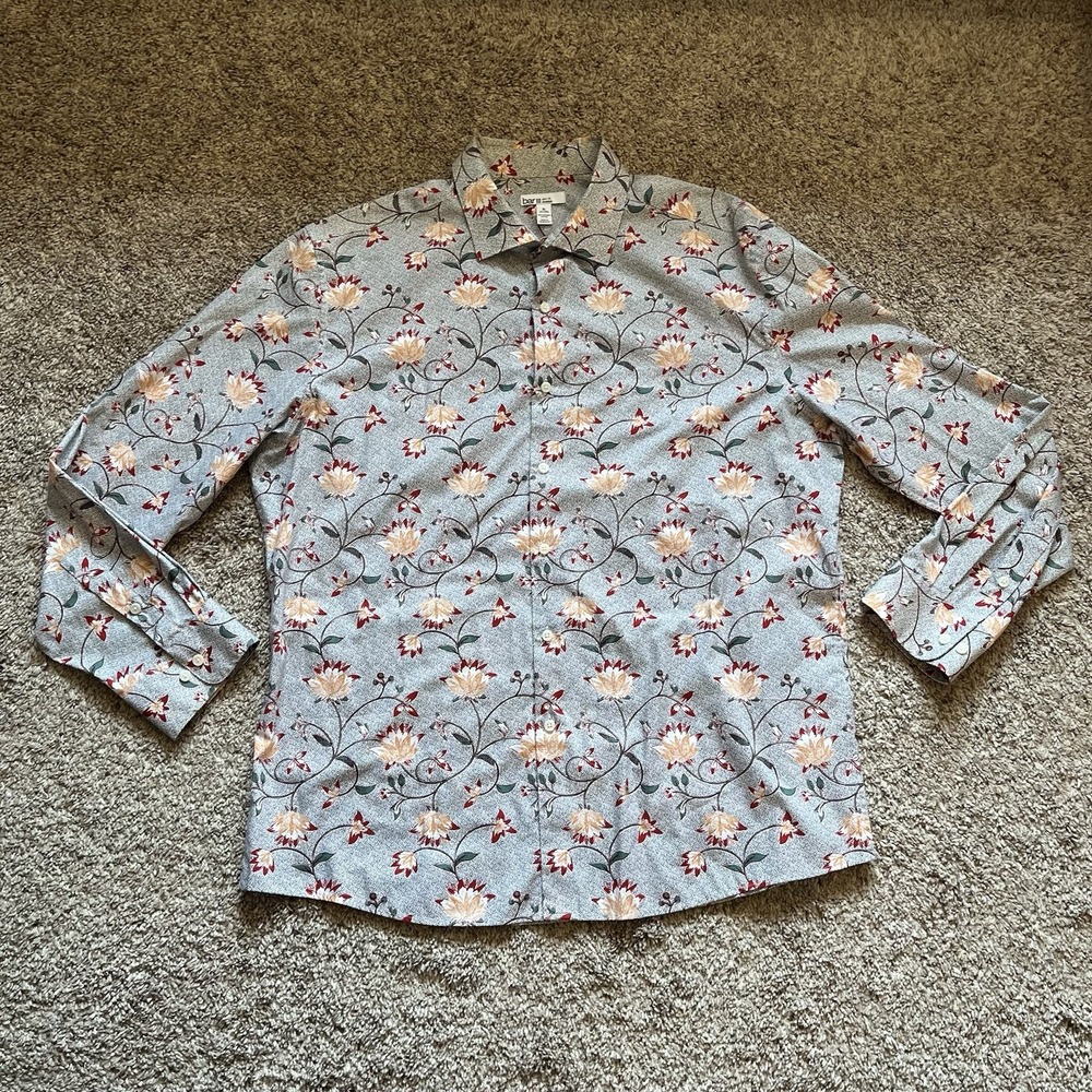 Bar III Dress Shirt Men's XL Floral Slim Fit Button Up Long Sleeve 17-17.5